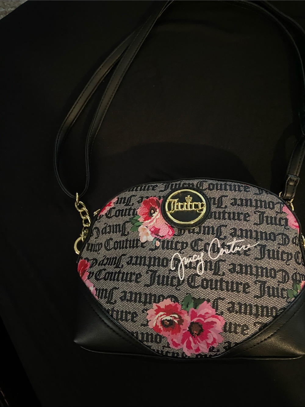 Juicy Couture Black Crossbody with Pink Floral Print